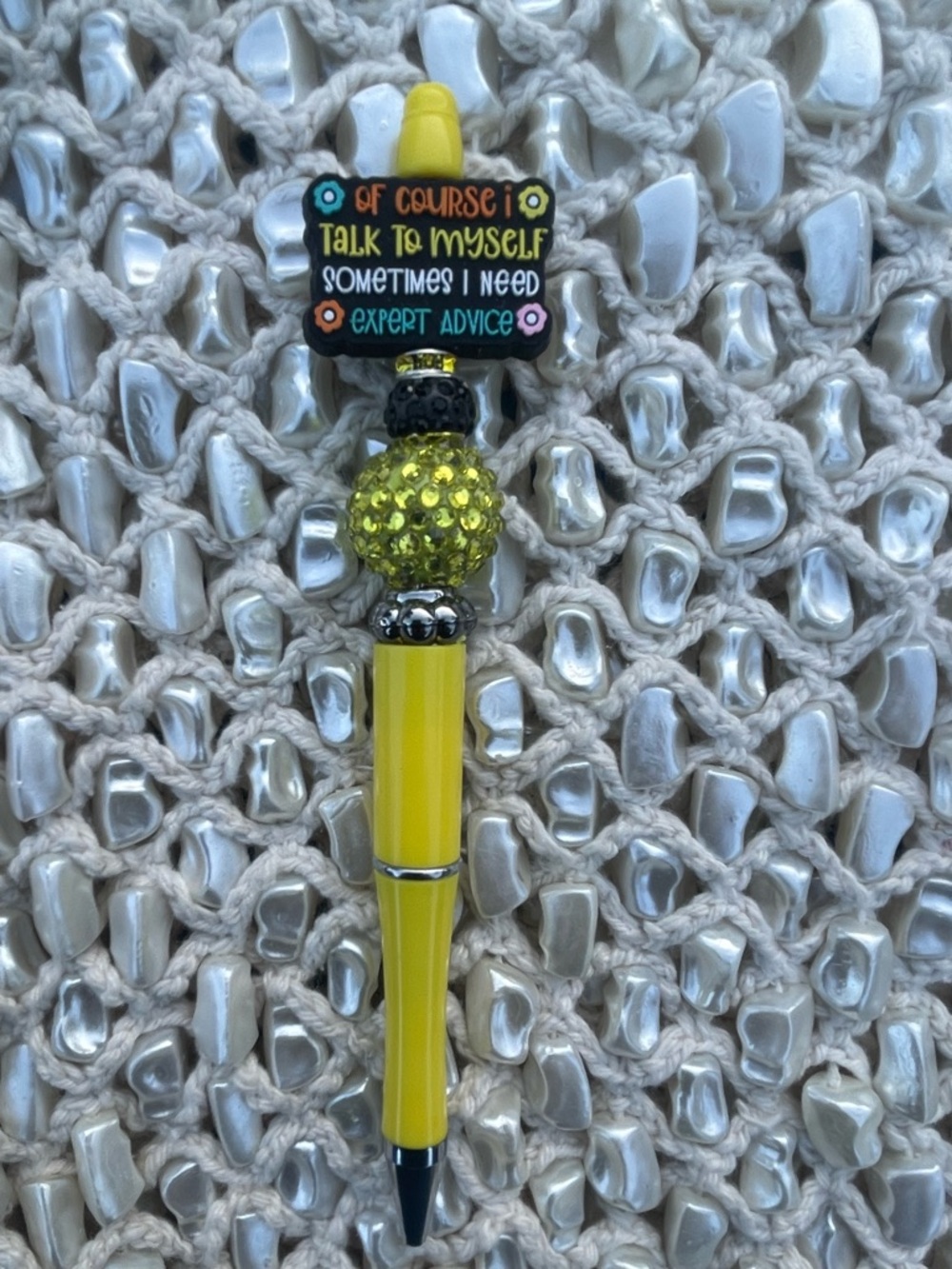 Yellow Beaded Focal Decorative Ballpoint Pen